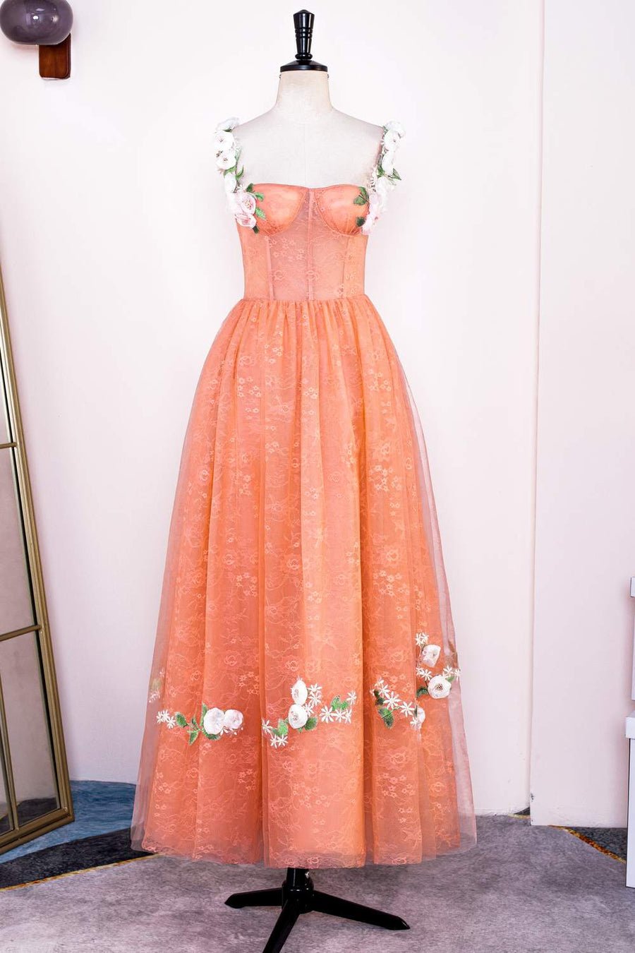 Orange Flower Straps Embroidery A-line Knee-Length Prom Dress Orange / US 4 Orange Flower Straps Embroidery A-line Knee-Length Prom Dress Orange / US 4