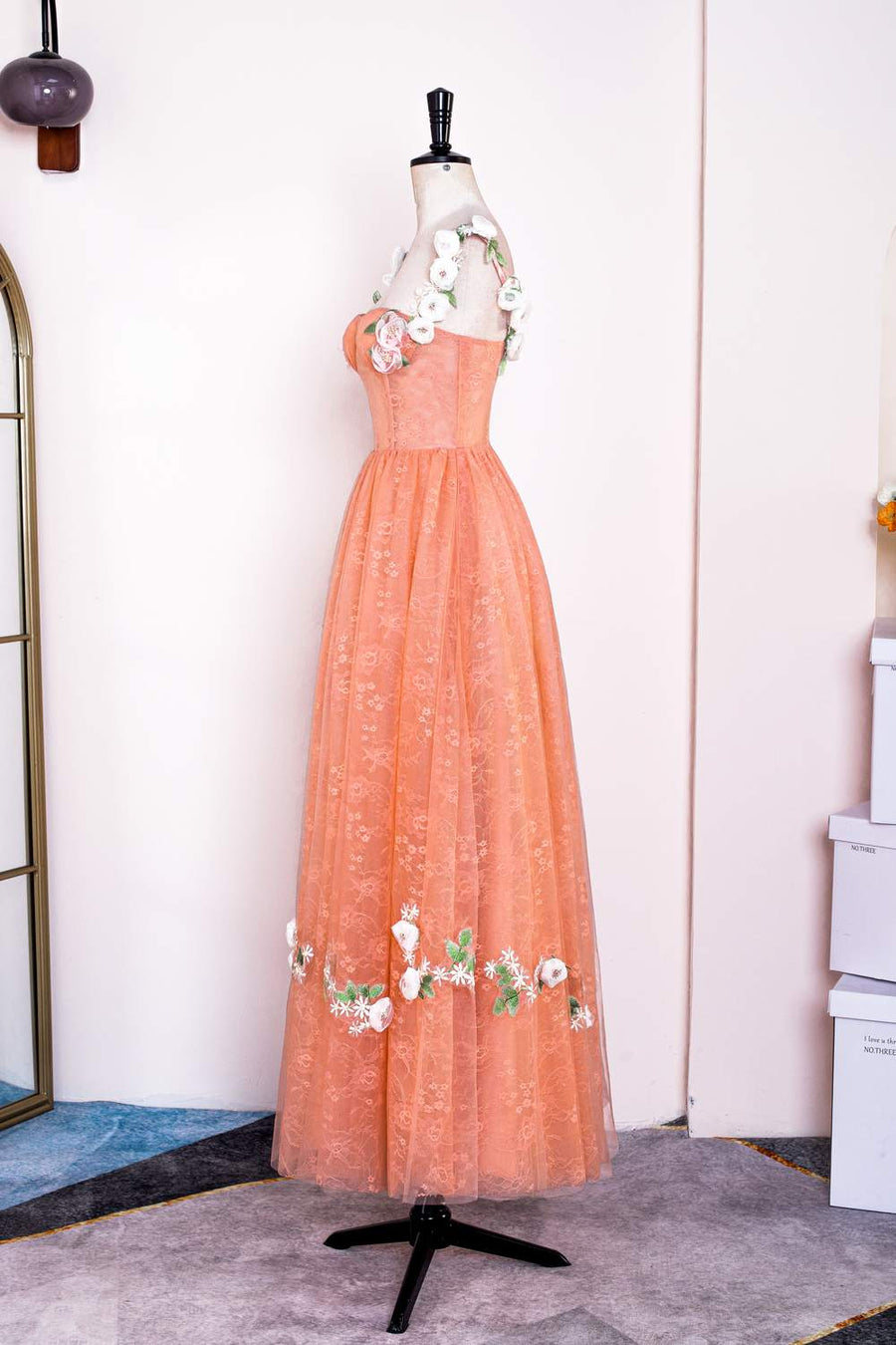 Orange Flower Straps Embroidery A-line Knee-Length Prom Dress Orange / US 4 Orange Flower Straps Embroidery A-line Knee-Length Prom Dress Orange / US 4