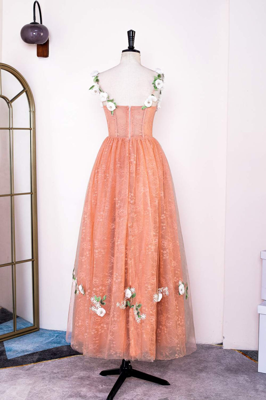 Orange Flower Straps Embroidery A-line Knee-Length Prom Dress Orange / US 4 Orange Flower Straps Embroidery A-line Knee-Length Prom Dress Orange / US 4