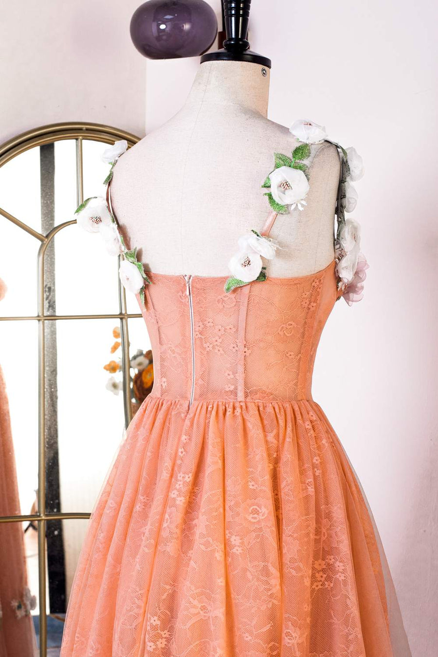 Orange Flower Straps Embroidery A-line Knee-Length Prom Dress Orange / US 4 Orange Flower Straps Embroidery A-line Knee-Length Prom Dress Orange / US 4