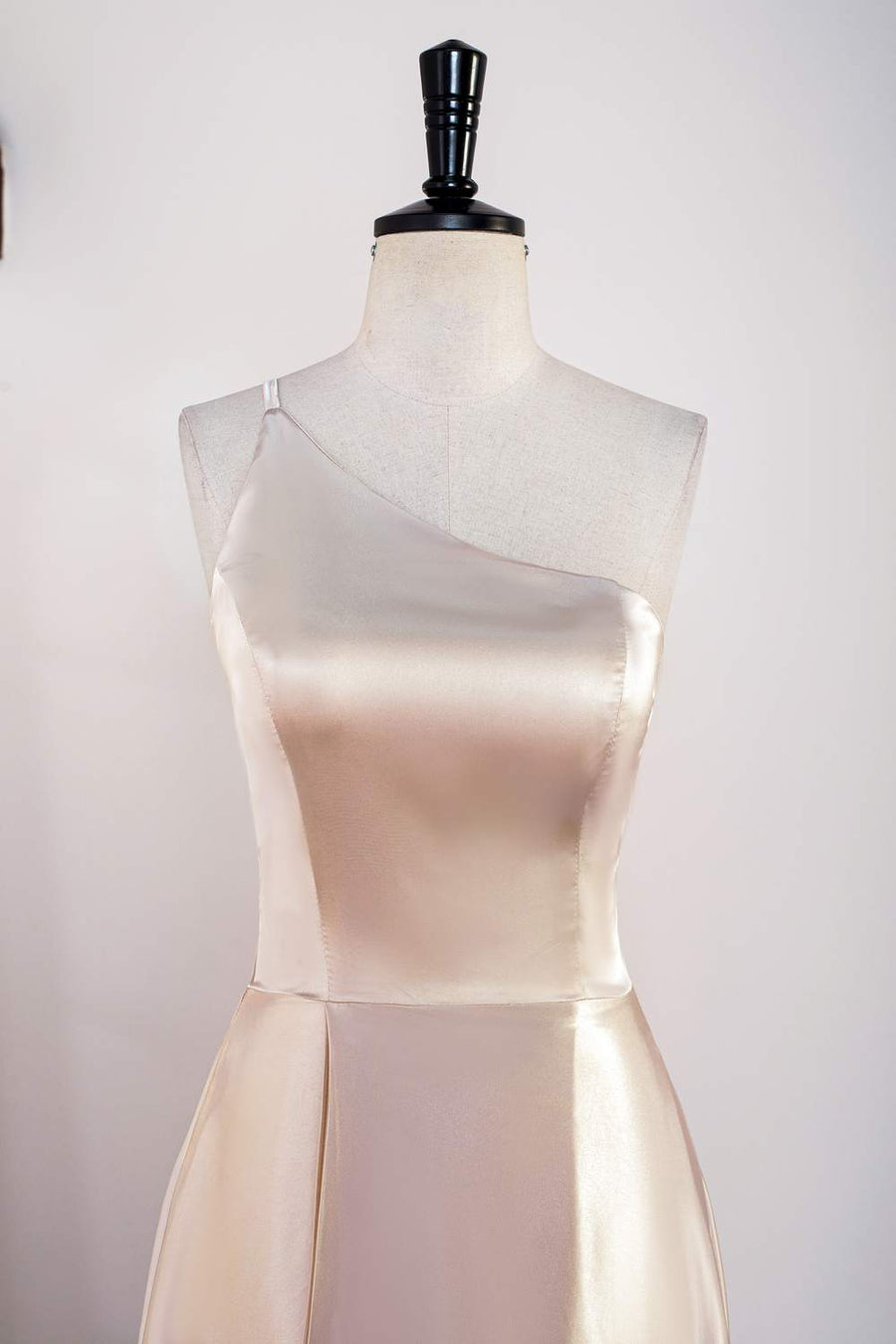 Champagne One Shoulder A-line Satin Knee-Length Bridesmaid Dress