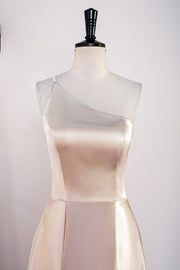 Champagne One Shoulder A-line Satin Knee-Length Bridesmaid Dress