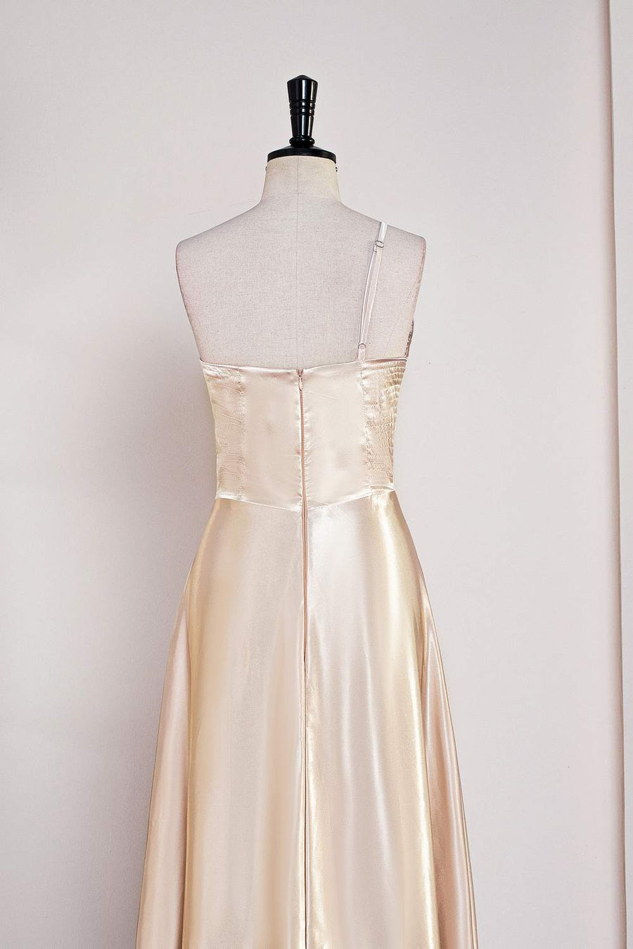 Champagne One Shoulder A-line Satin Knee-Length Bridesmaid Dress Custom Color / US 14