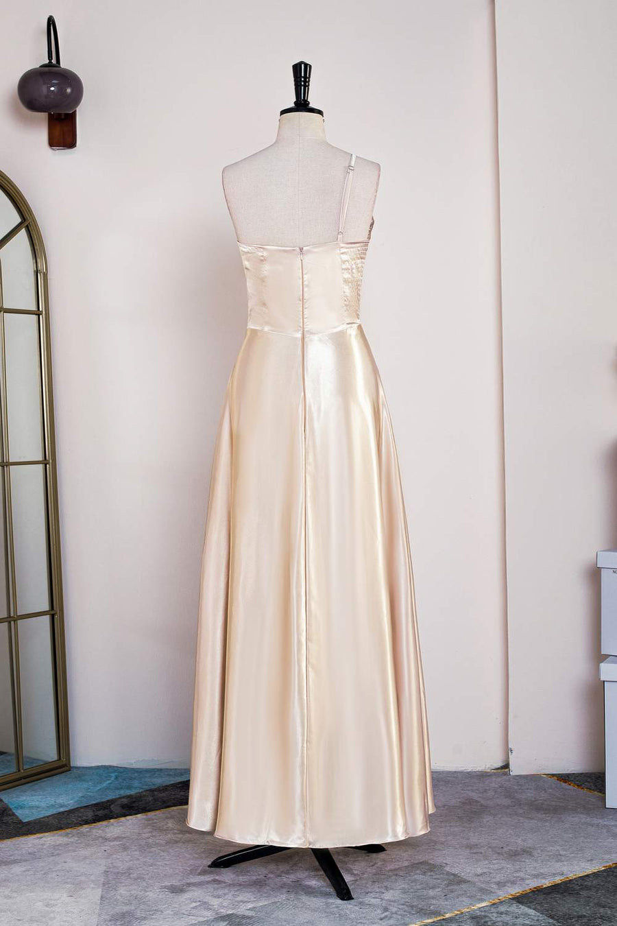 Champagne One Shoulder A-line Satin Knee-Length Bridesmaid Dress Custom Color / US 14