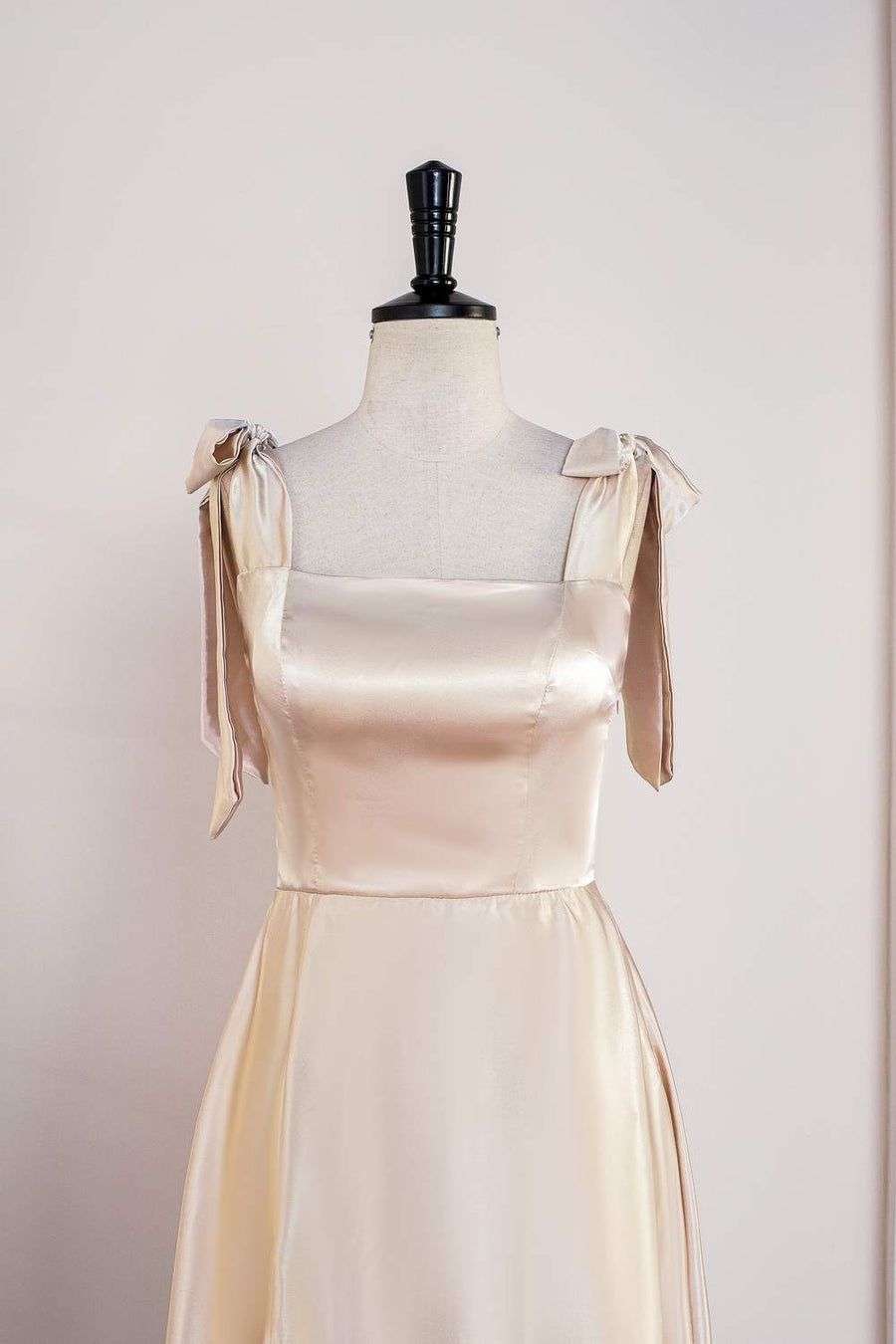 Champagne Bow Tie Straps A-line Satin Tea-Length Bridesmaid Dress Champagne / Custom Size Champagne Bow Tie Straps A-line Satin Tea-Length Bridesmaid Dress Champagne / Custom Size