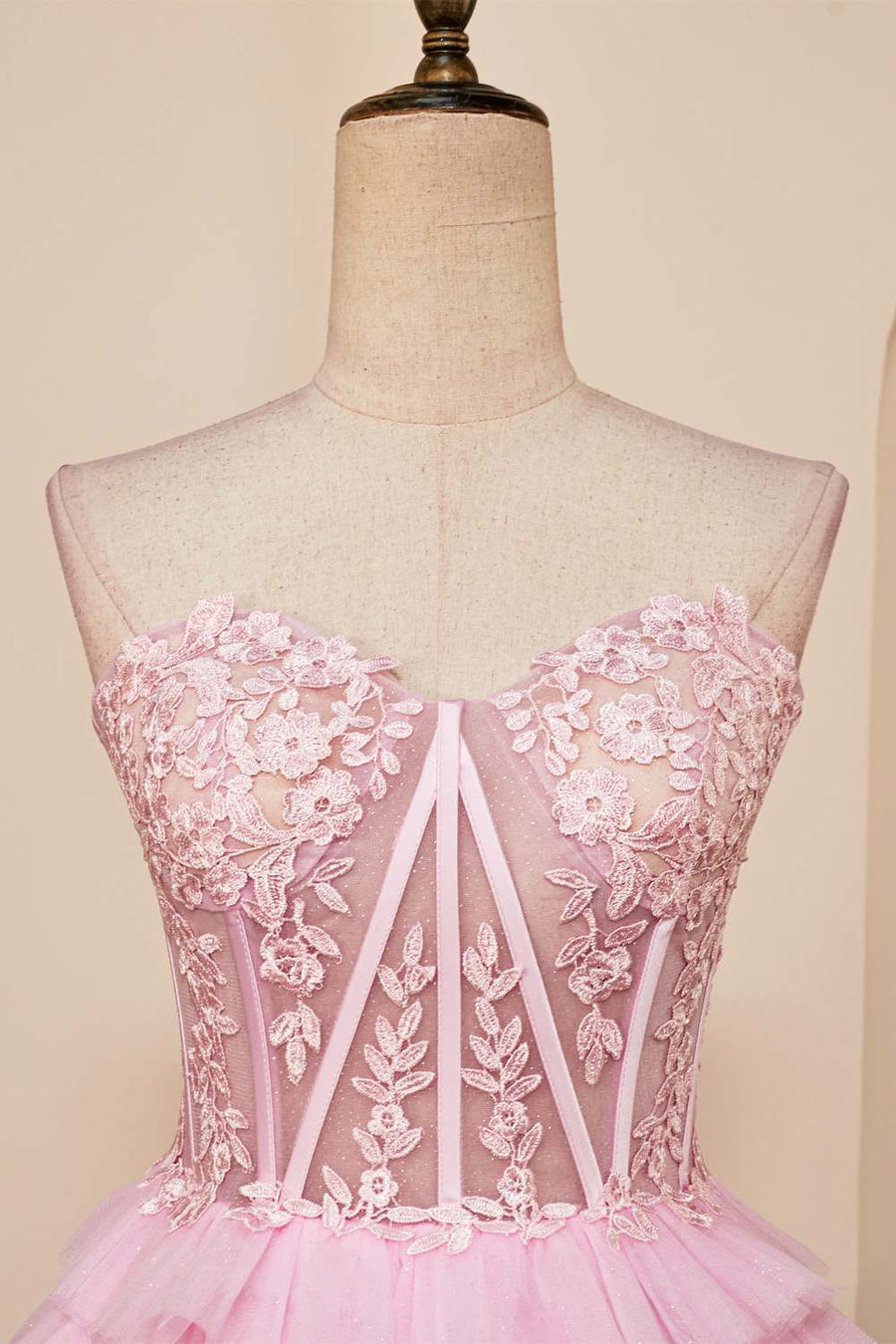 Pink A-line Strapless Appliques Multi-Layers Homecoming Dress