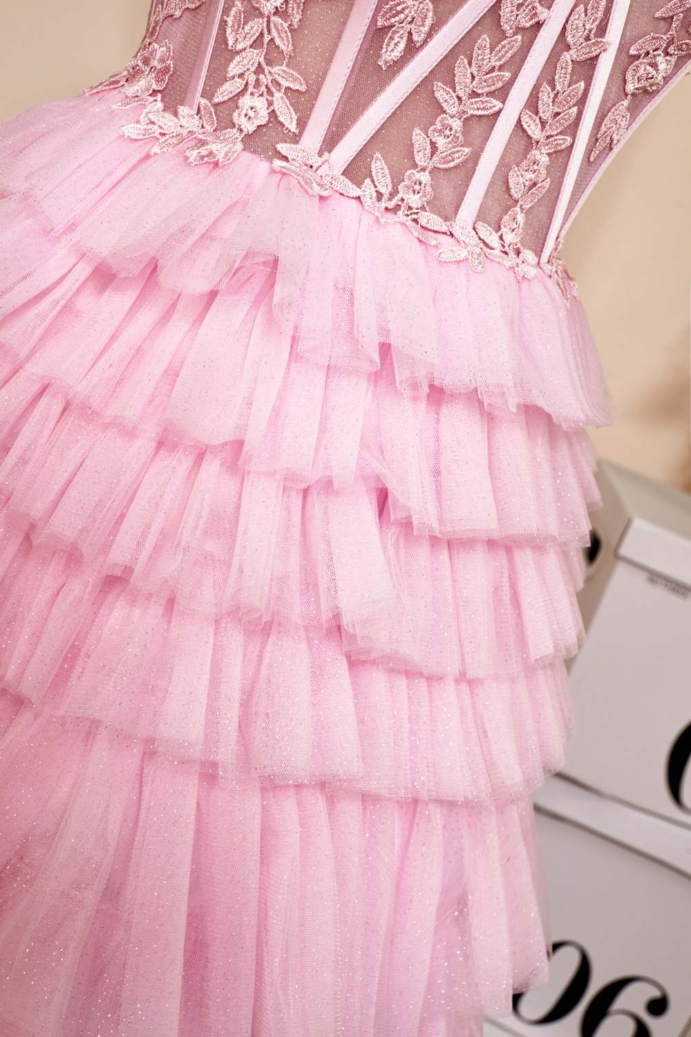 Pink A-line Strapless Appliques Multi-Layers Homecoming Dress