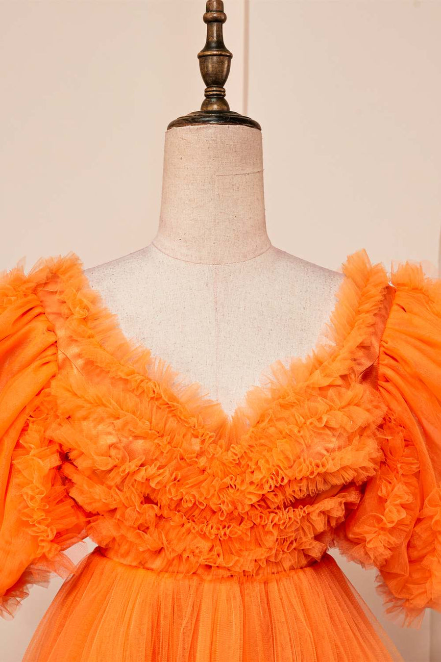 Orange Ruffled V Neck Puff Sleeves A-line Homecoming Dress