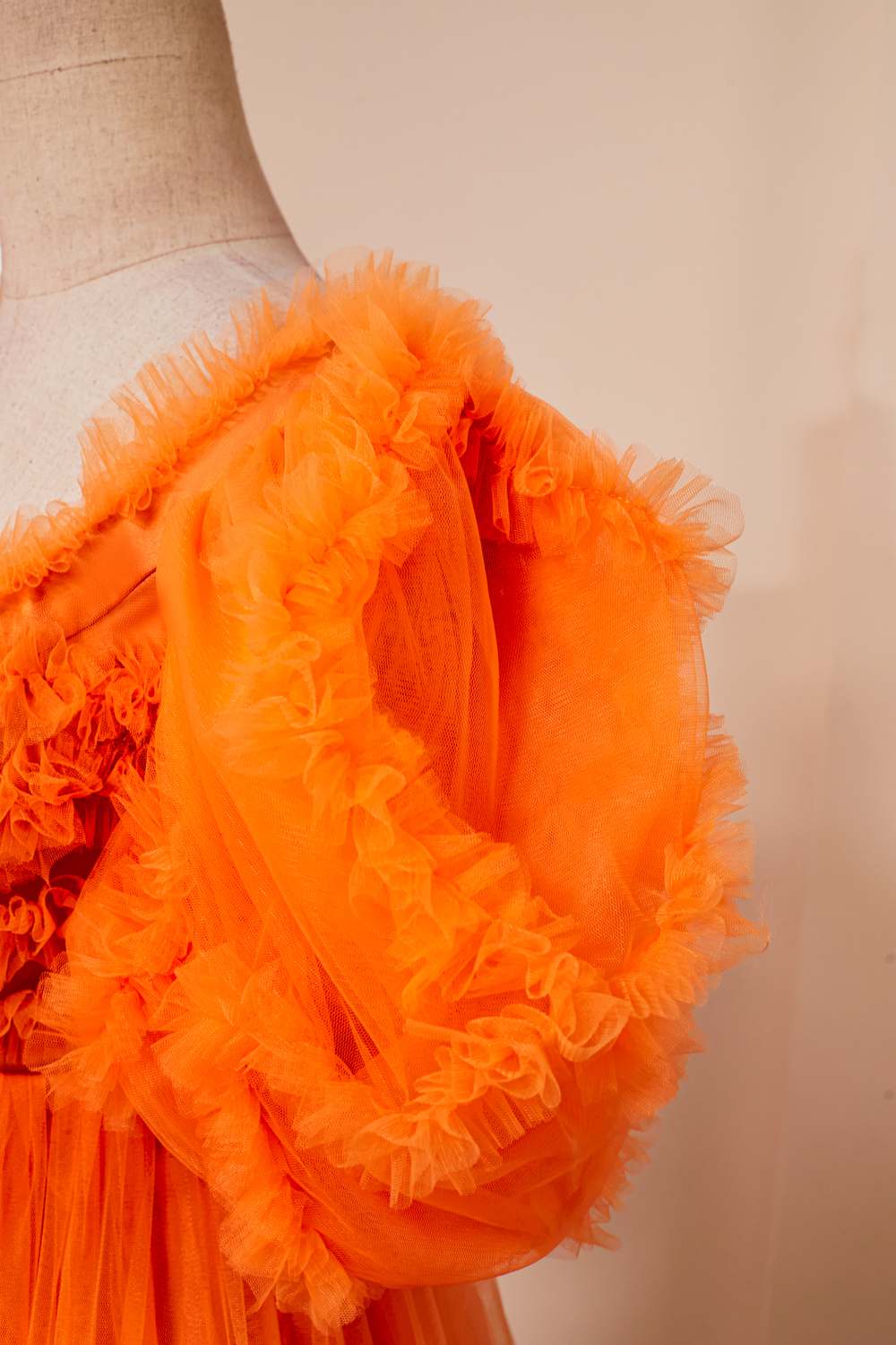Orange Ruffled V Neck Puff Sleeves A-line Homecoming Dress