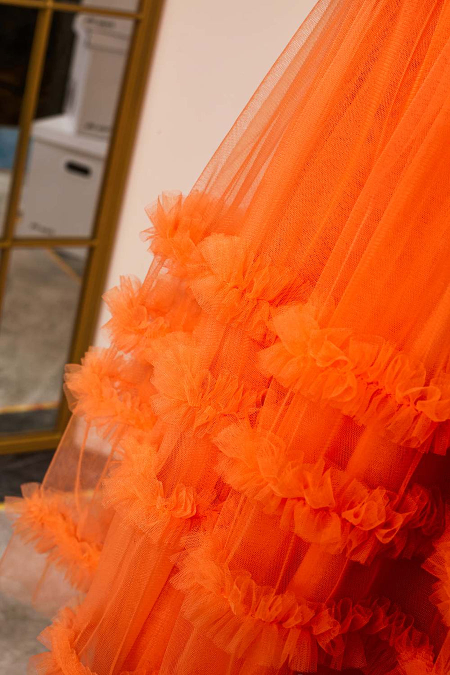 Orange Ruffled V Neck Puff Sleeves A-line Homecoming Dress Orange / US 16 Orange Ruffled V Neck Puff Sleeves A-line Homecoming Dress Orange / US 16