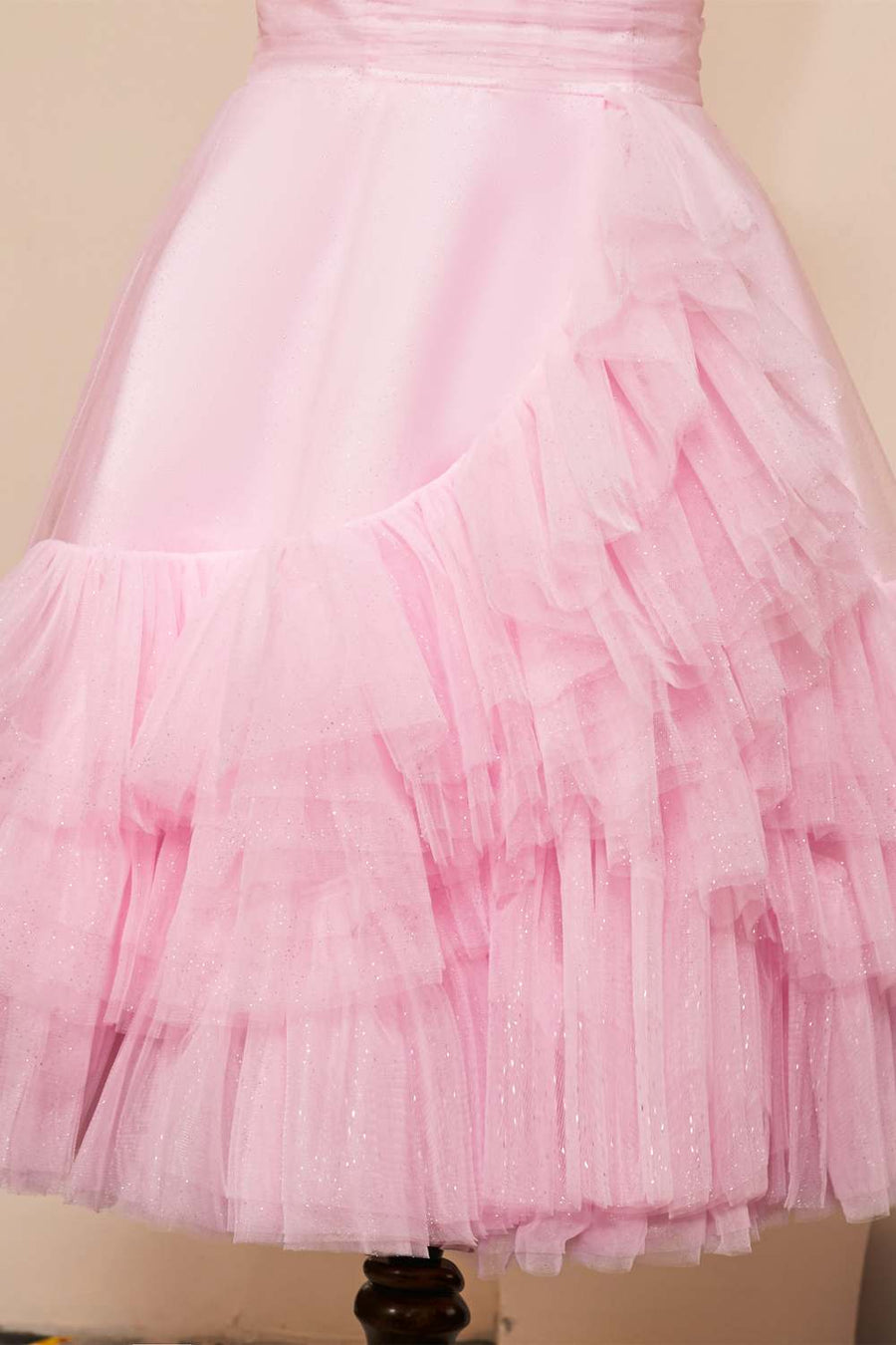Pink Plunging V Neck Multi-Layers A-line Straps Homecoming Dress