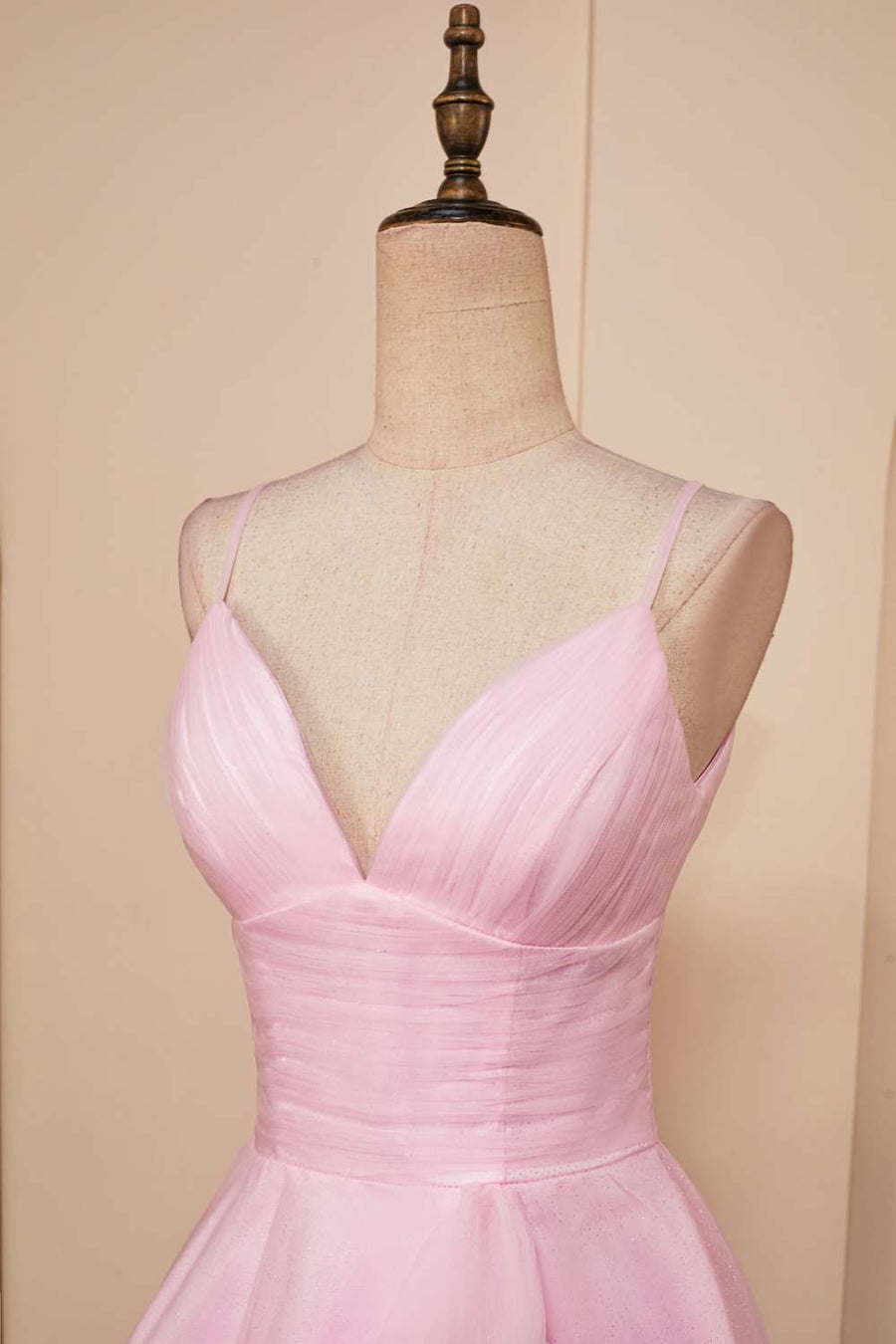 Pink Plunging V Neck Multi-Layers A-line Straps Homecoming Dress