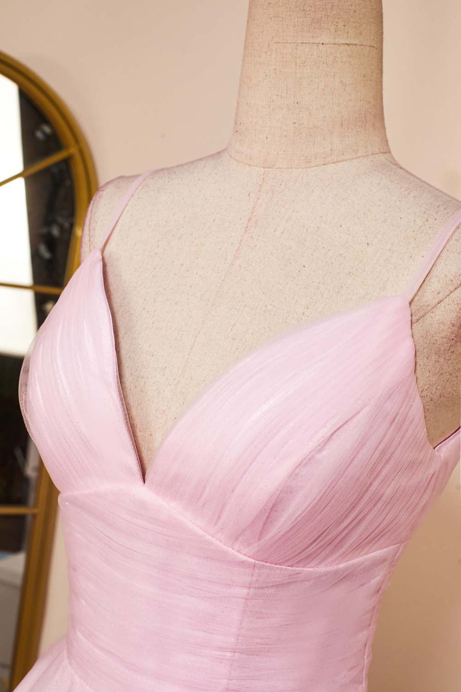Pink Plunging V Neck Multi-Layers A-line Straps Homecoming Dress