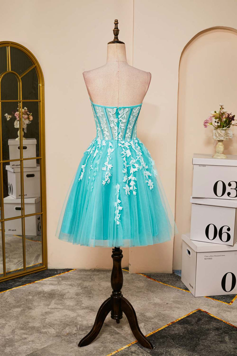 Sky Blue Appliques Strapless A-line Homecoming Dress Sky Blue / US 8 Sky Blue Appliques Strapless A-line Homecoming Dress Sky Blue / US 8