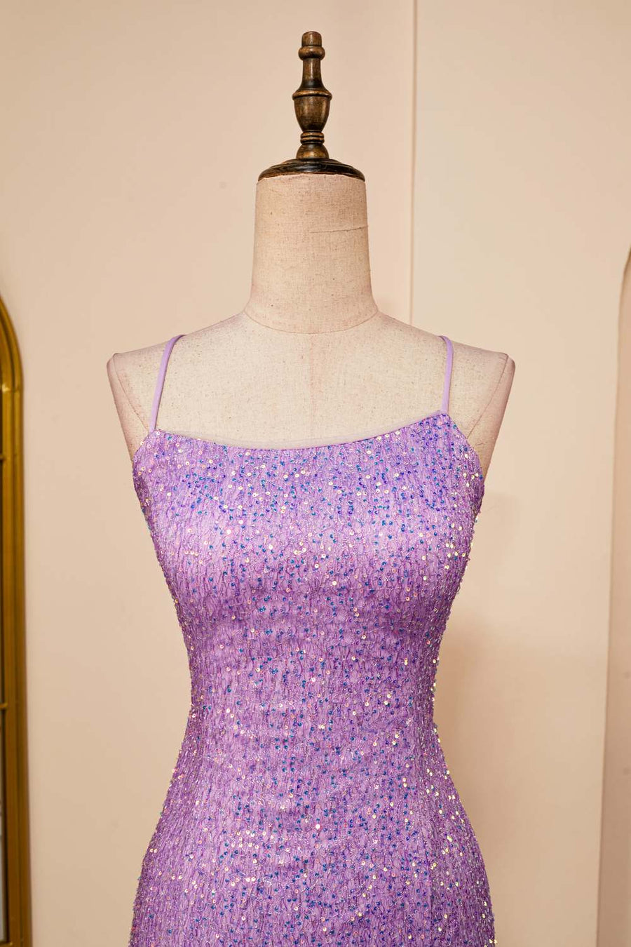 Lavender Sequins Sheath Lace-Up Homecoming Dress