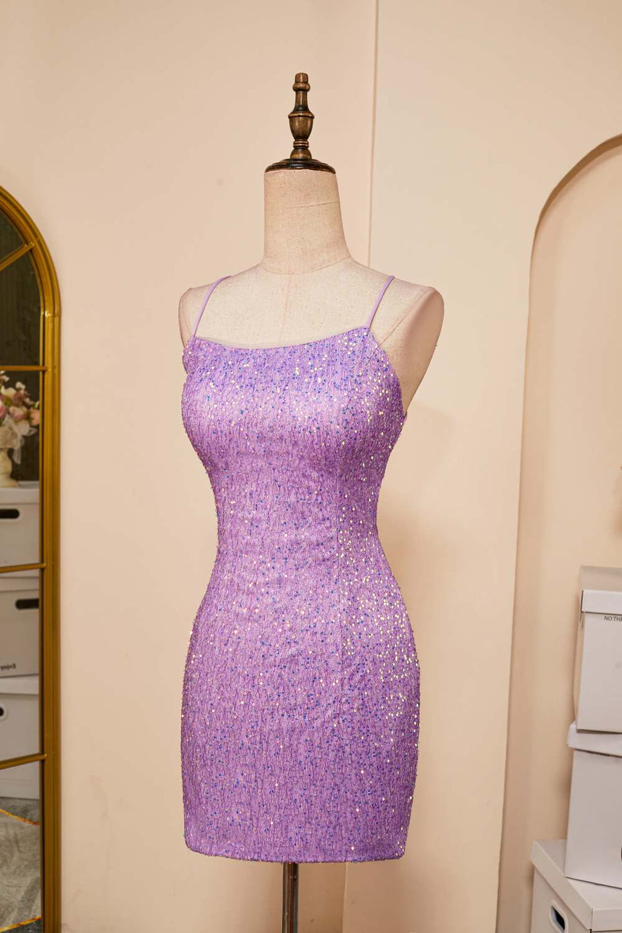 Lavender Sequins Sheath Lace-Up Homecoming Dress