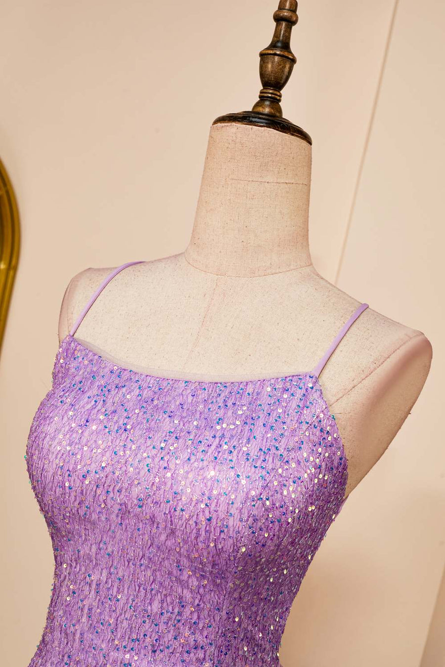 Lavender Sequins Sheath Lace-Up Homecoming Dress
