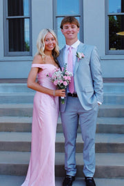 V-Neck Off-Shoulder Satin Fitted Long Party Prom Dress