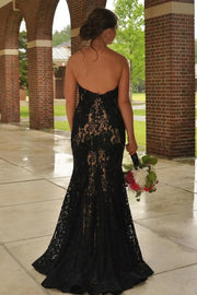 V-Neck Strapless Open Back Lace Mermaid Party Prom Dress