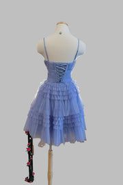 Blue Straps A line Multi-Layers Tulle Homecoming Dress