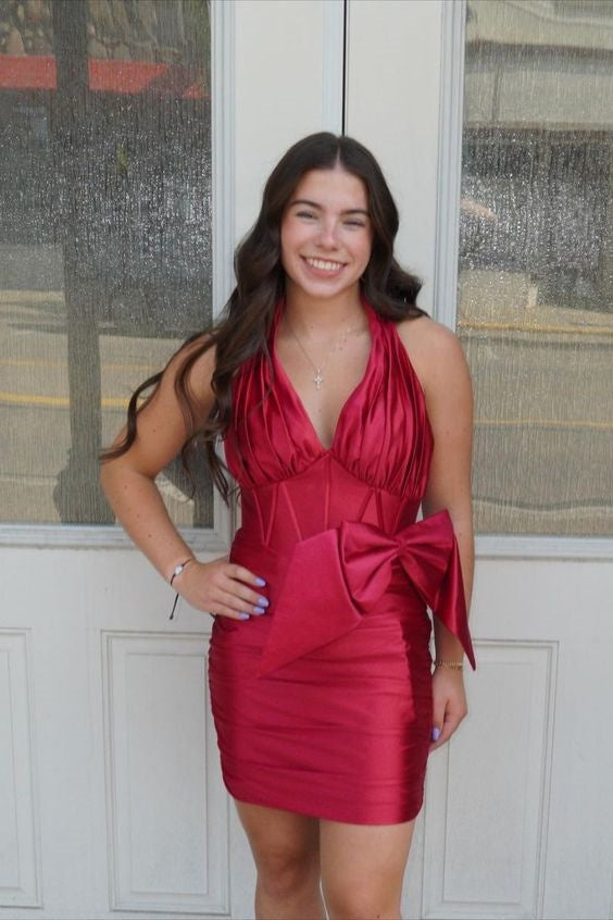 Halter Red Tight Short Homecoming Dress