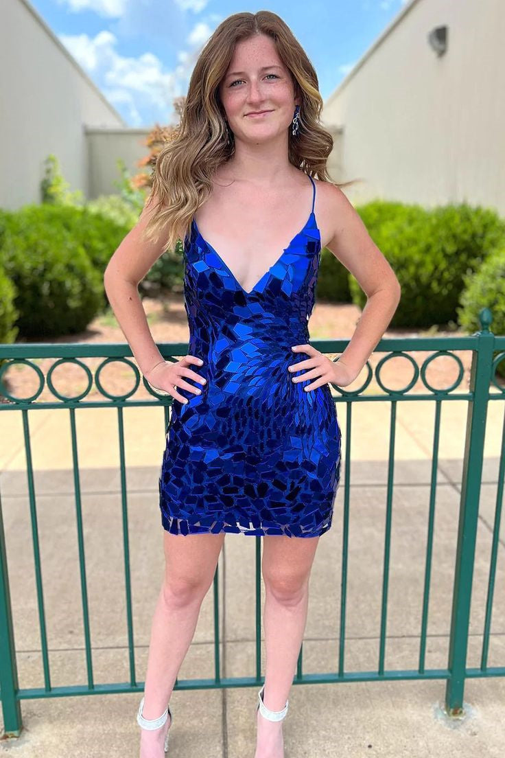 Sparkly Royal Blue Sequined Tight Short Homecoming Dress, Royal Blue / 8 Sparkly Royal Blue Sequined Tight Short Homecoming Dress, Royal Blue / 8
