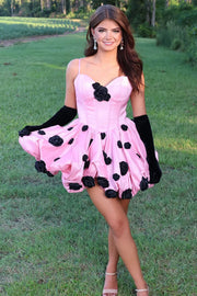 Spaghetti Straps Satin A-Line 3D Florals Homecoming Dress