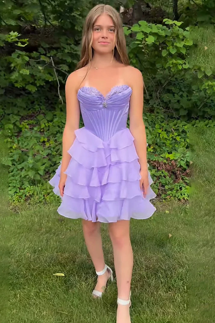 Sweetheart Strapless A-Line Empire Tiered Party Homecoming Dress