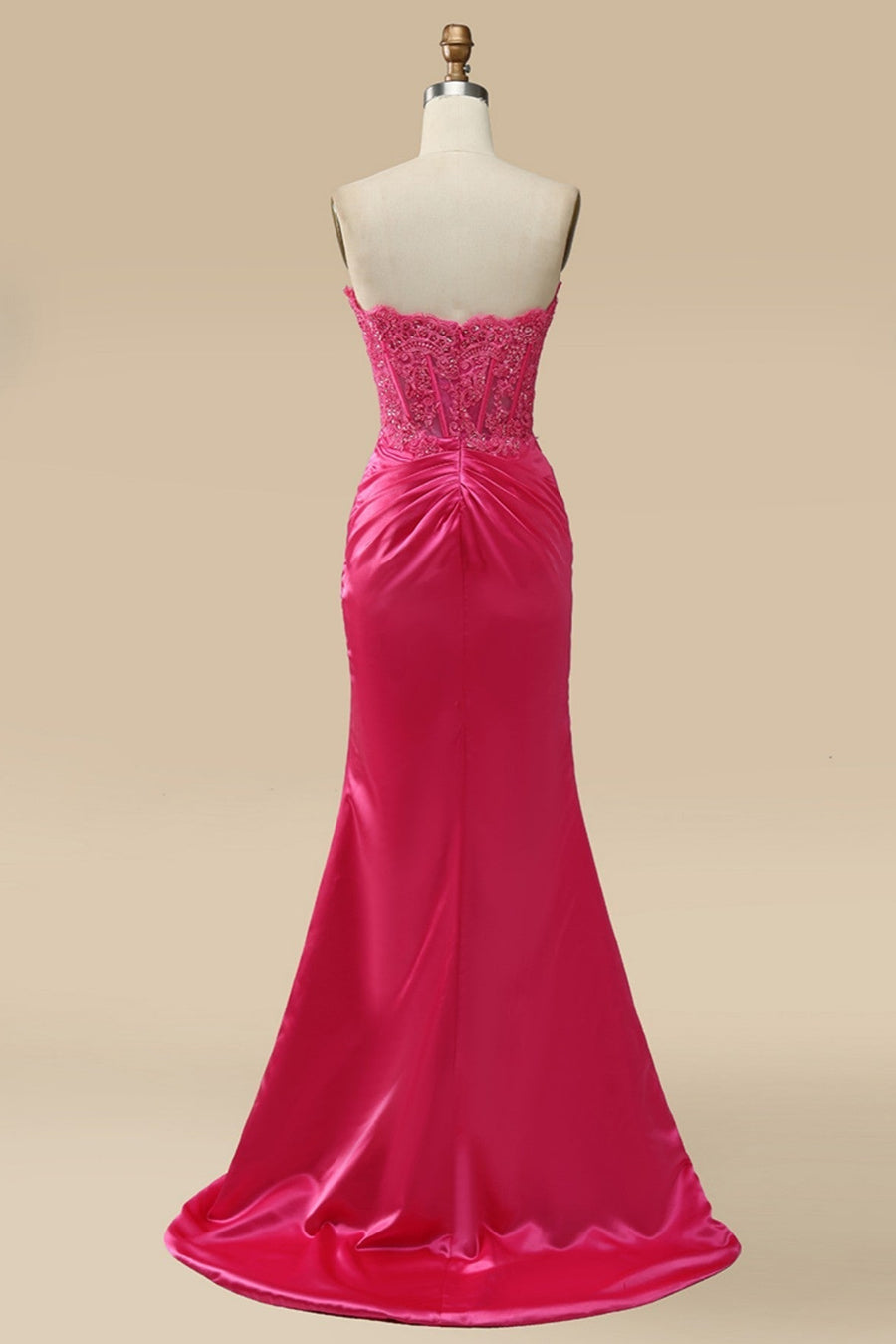 Fuchsia Strapless Appliques Mermaid Long Prom Dress with Slit