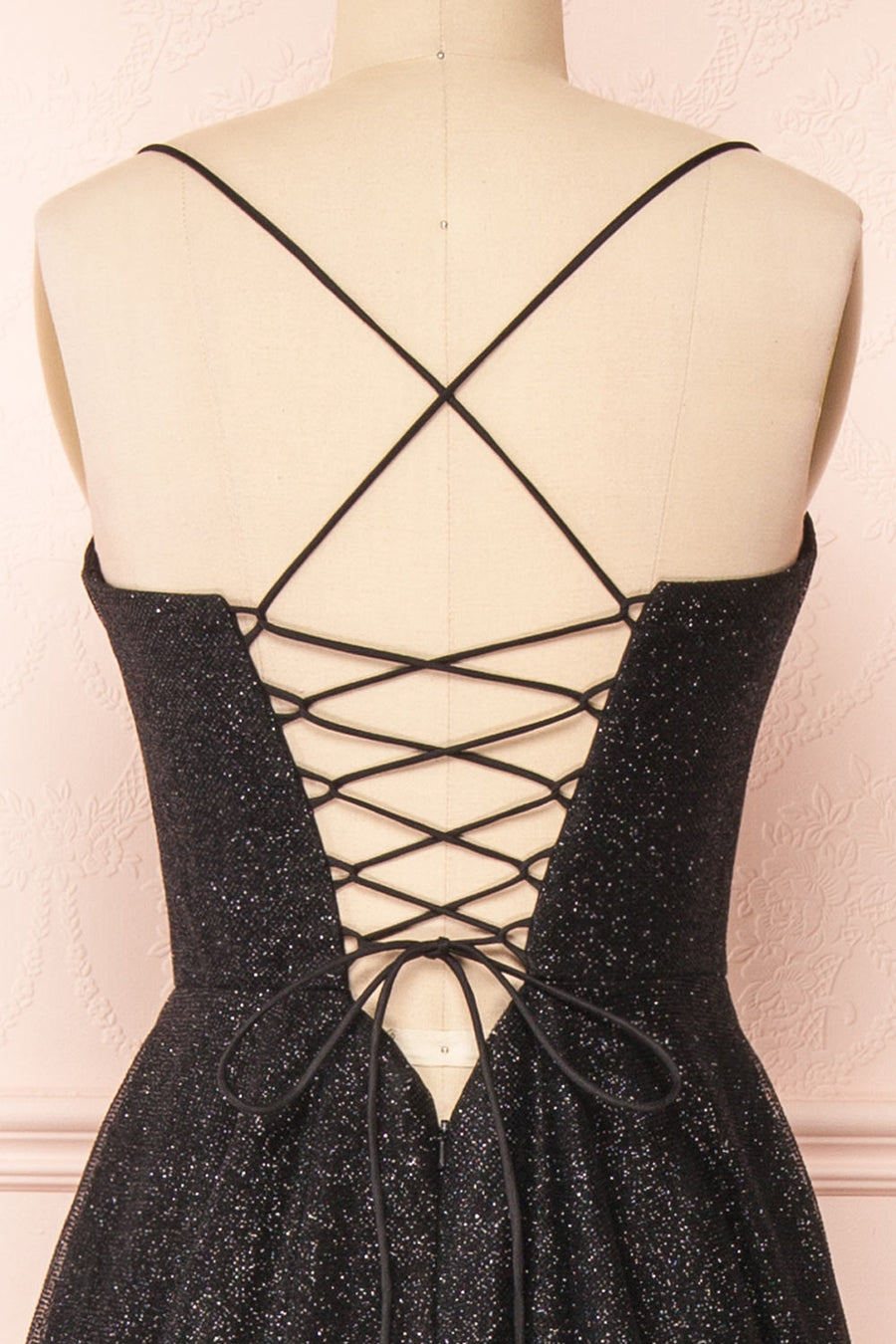 Sparkly Black Lace-Up A-line Sweetheart Long Prom Dress