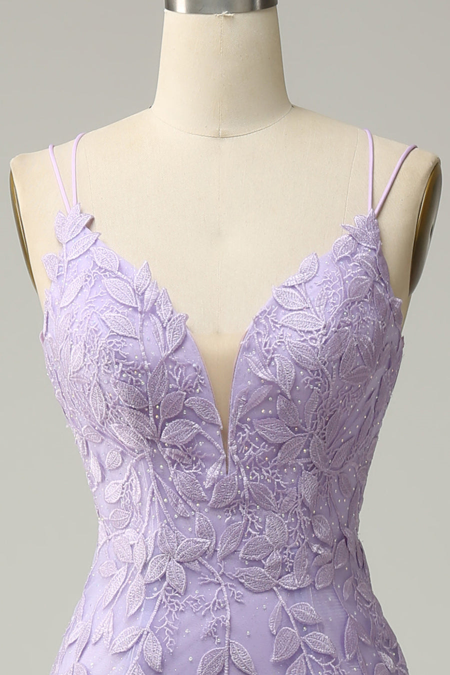 Lavender Mermaid Lace-Up Appliques Tulle Long Prom Dress