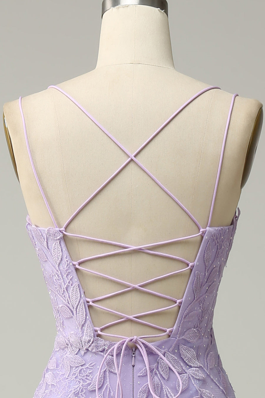 Lavender Mermaid Lace-Up Appliques Tulle Long Prom Dress