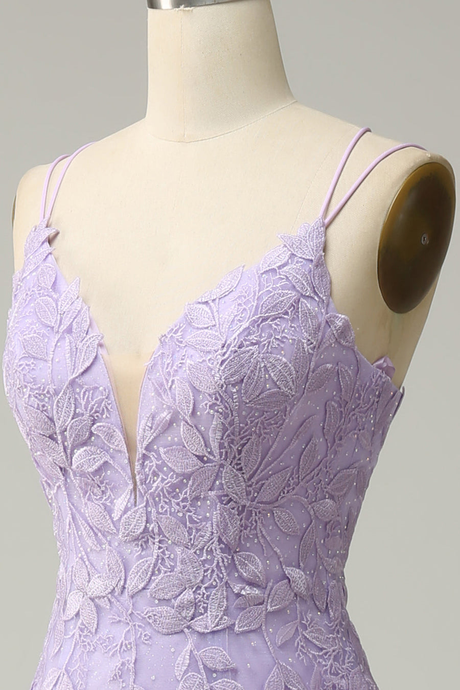 Lavender Mermaid Lace-Up Appliques Tulle Long Prom Dress