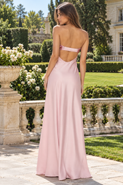 Sequin Top Sweetheart Strapless Open Back Satin Long Party Prom Dress