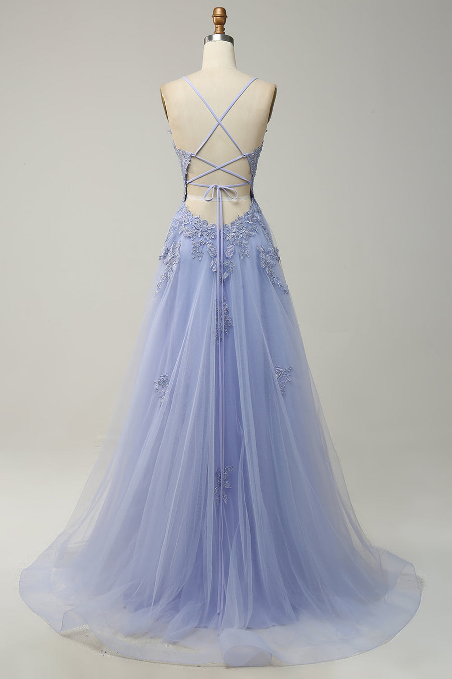 Plunging V Neck Appliques Lace-Up A-line Long Prom Dress | Joyofdress Plunging V Neck Appliques Lace-Up A-line Long Prom Dress | Joyofdress