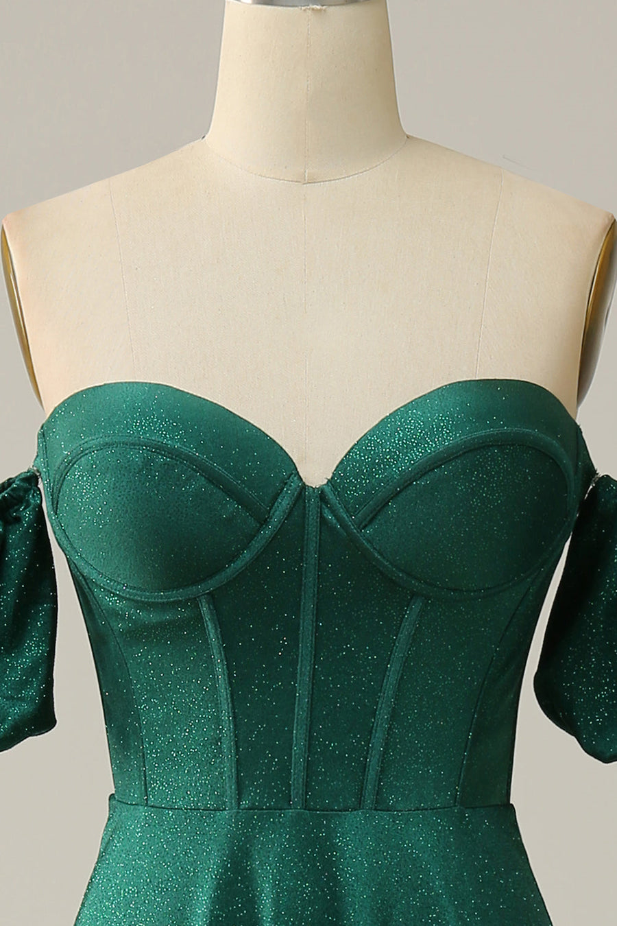 Sparkly Hunter Green Off-the-Shoulder Puff Sleeves A-line Long Prom Dr | Joyofdress Sparkly Hunter Green Off-the-Shoulder Puff Sleeves A-line Long Prom Dr | Joyofdress