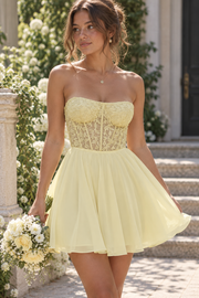 Strapless A-Line Lace And Chiffon Short Party Homecoming Dress