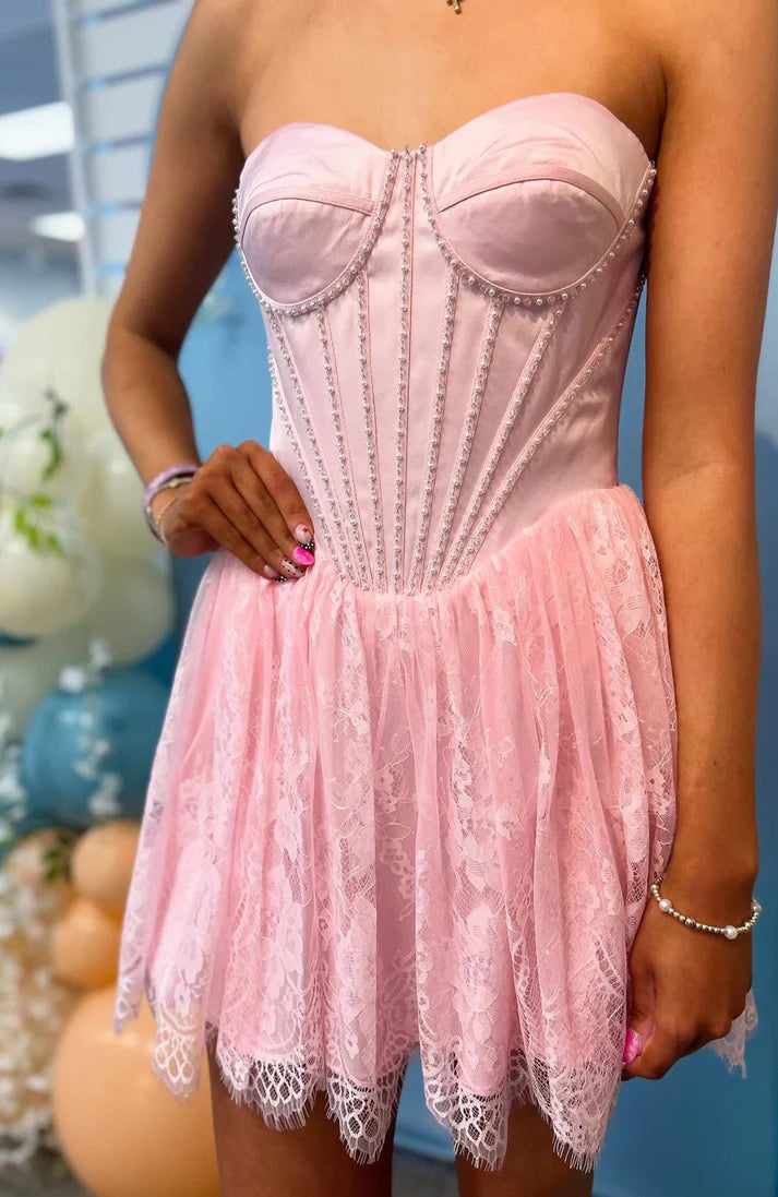 Sweetheart Strapless A-Line Two Tone Pink Short Party Homecoming Dress