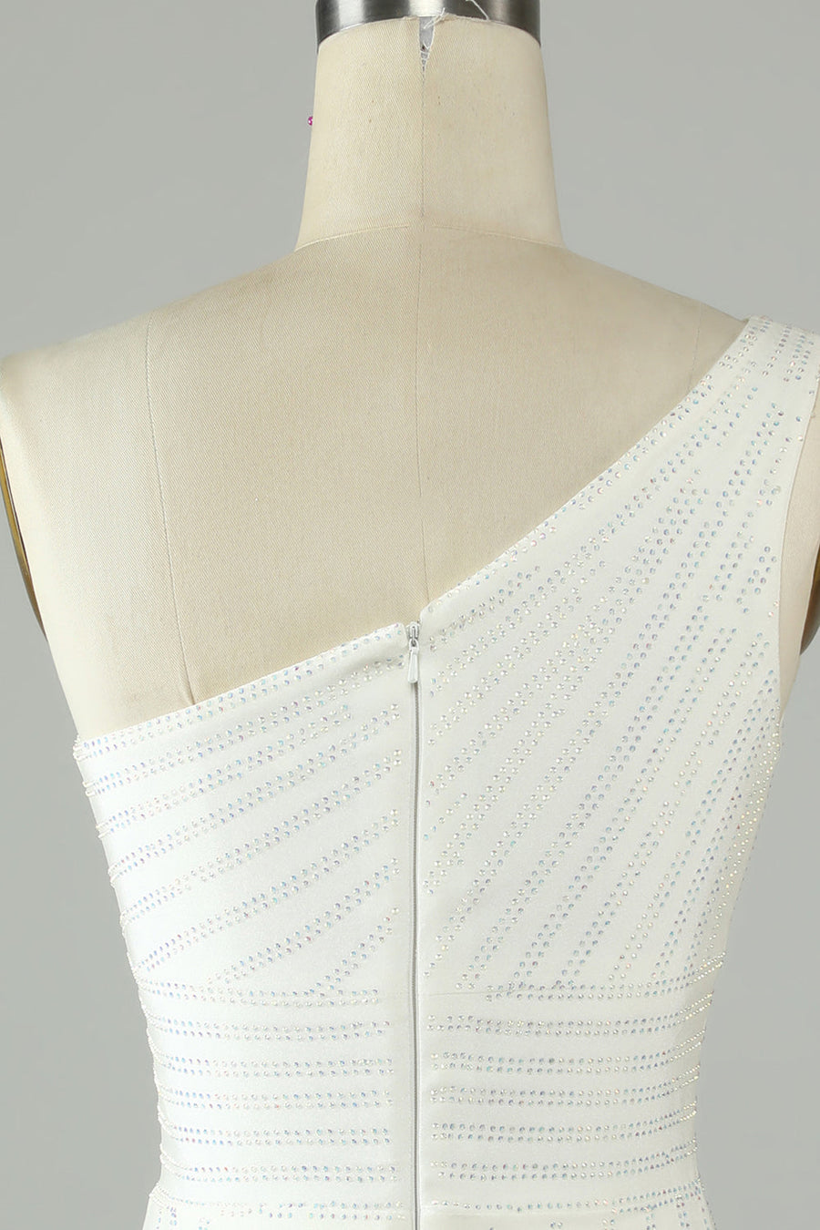 White One Shoulder Beaded Sheath Homecoming Dress