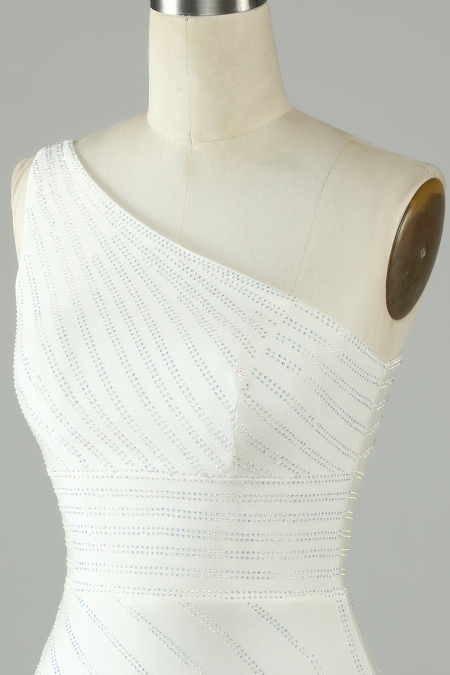 White One Shoulder Beaded Sheath Homecoming Dress