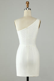 White One Shoulder Beaded Sheath Homecoming Dress