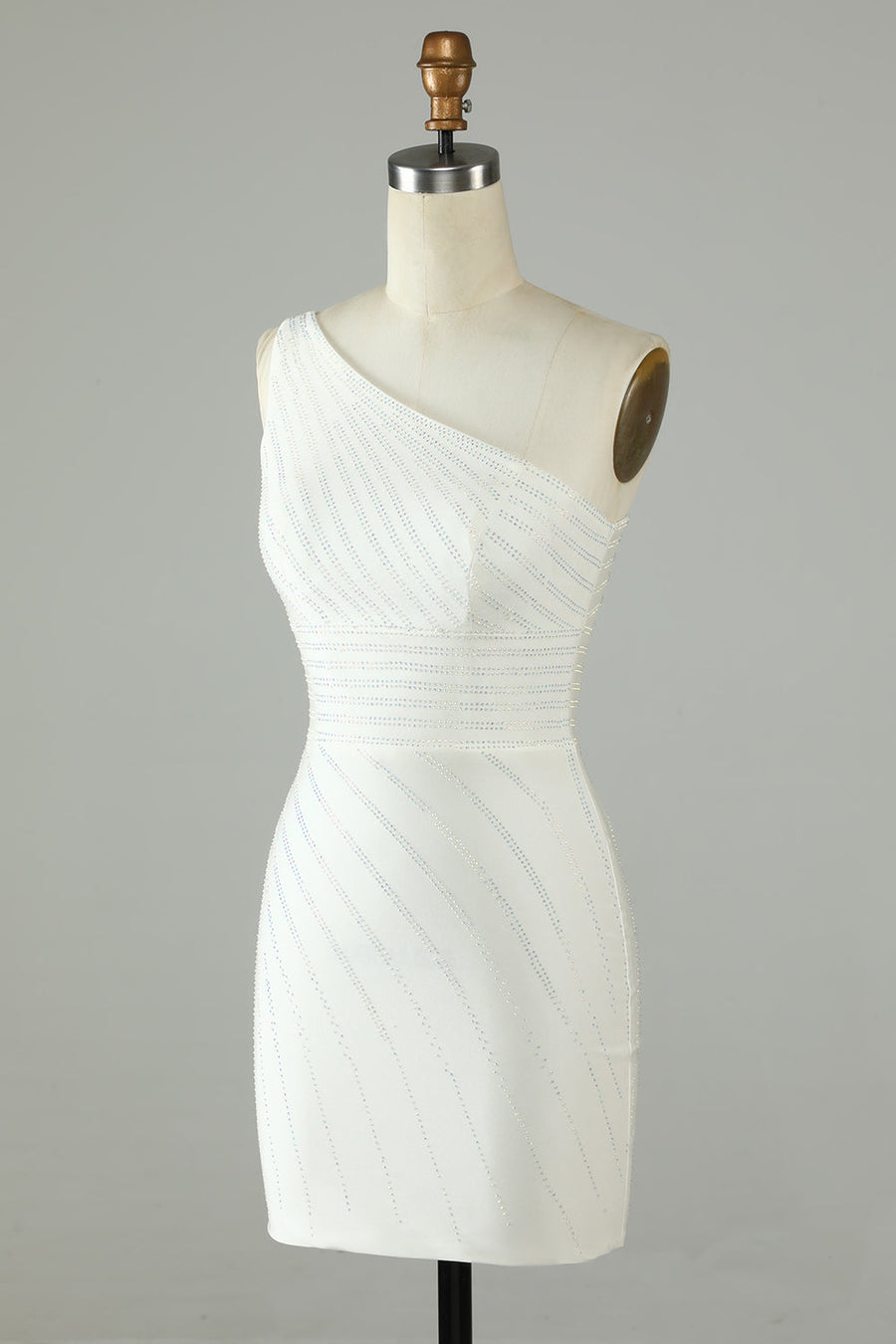 White One Shoulder Beaded Sheath Homecoming Dress