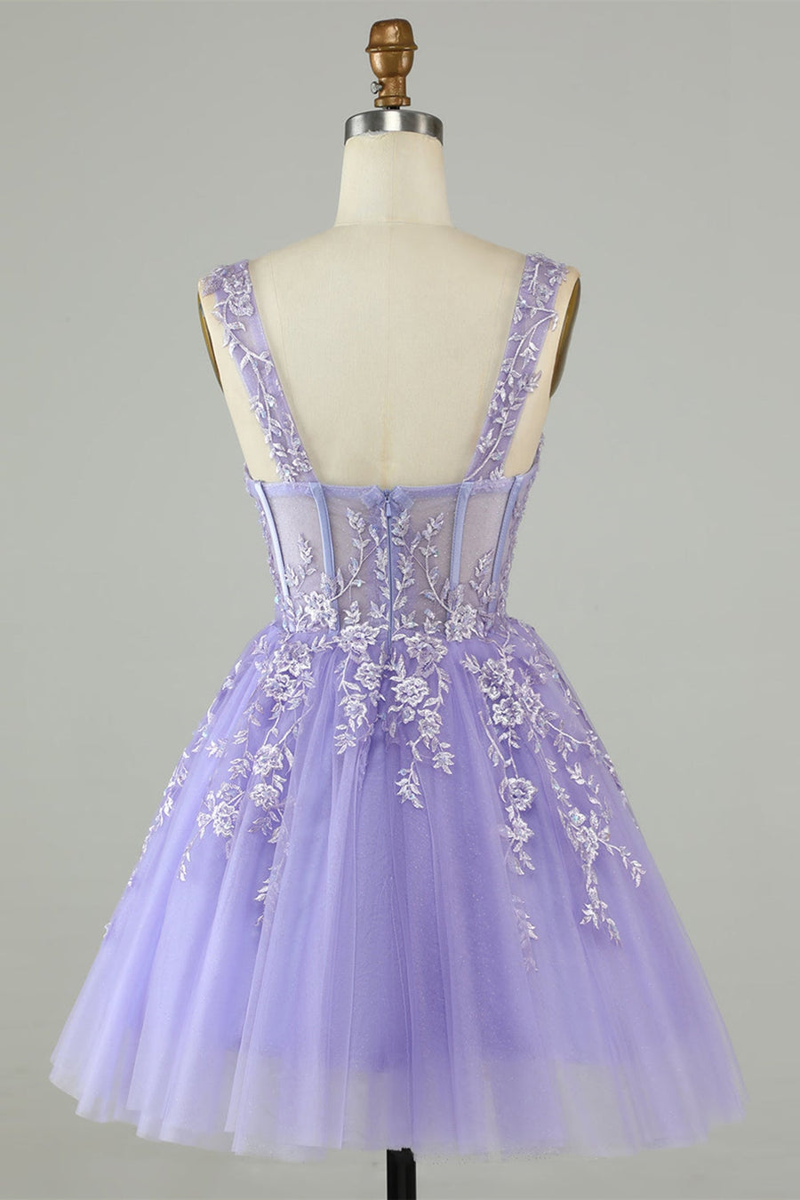 Lavender Sweetheart Tulle Appliques A-line Homecoming Dress