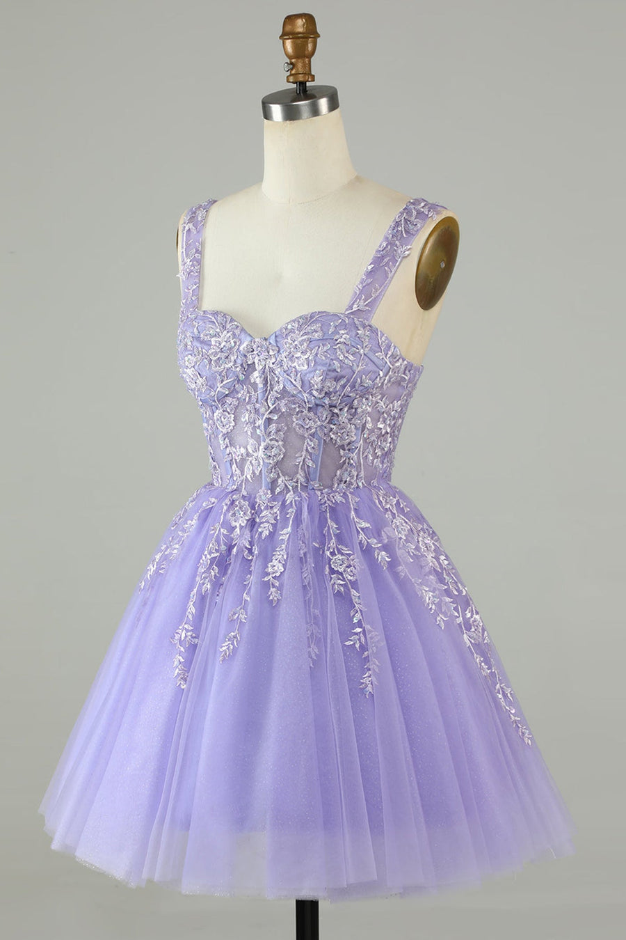 Lavender Sweetheart Tulle Appliques A-line Homecoming Dress