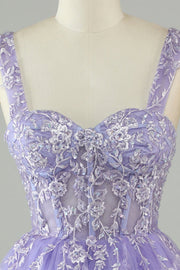 Lavender Sweetheart Tulle Appliques A-line Homecoming Dress