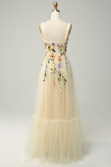 Yellow Formal Dresses A Line Appliques Bodice Layers Formal Dress