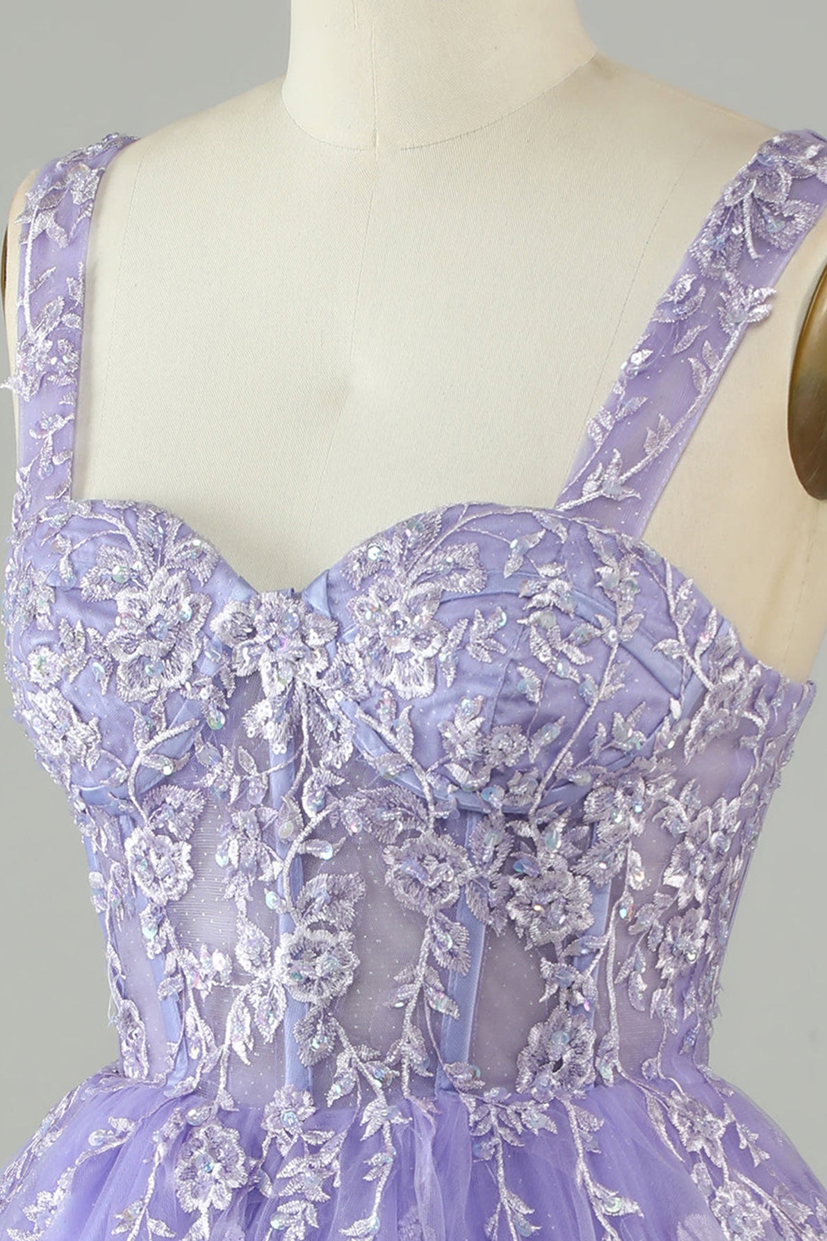Lavender Sweetheart Tulle Appliques A-line Homecoming Dress