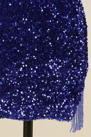 Royal Blue Sequins Lace-Up Sheath Homecoming Dress with Tassels