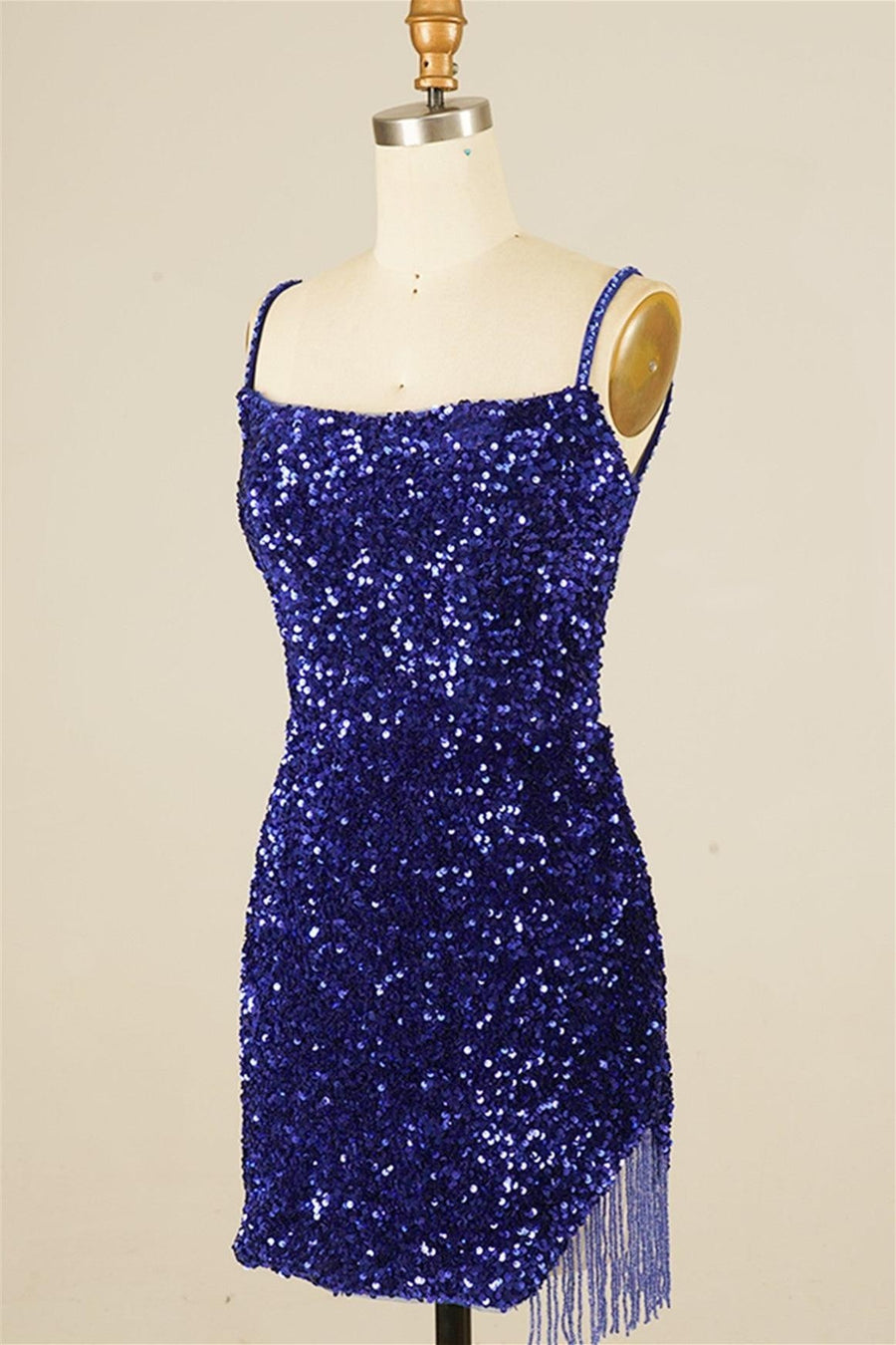 Royal Blue Sequins Lace-Up Sheath Homecoming Dress with Tassels