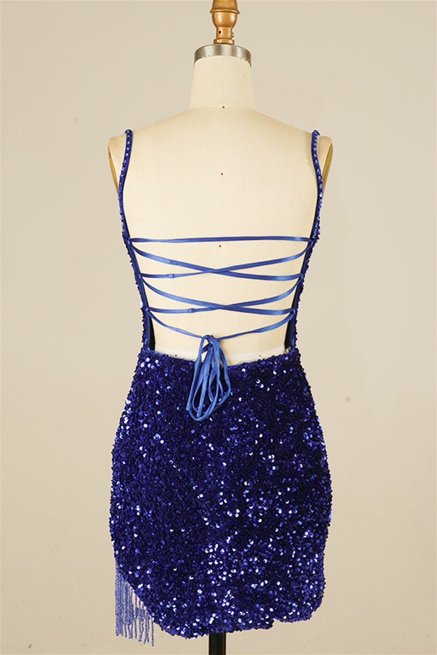 Royal Blue Sequins Lace-Up Sheath Homecoming Dress with Tassels